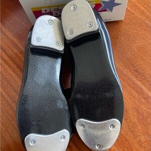 NWT New little Girl Black Weissman Ribbonette Tie Tap Dance Shoe Size 10 1/2 M